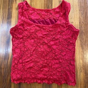 Vintage Red XL Lace Stretch Tank Top by Wheels y2k Casual Layer Blouse for Work